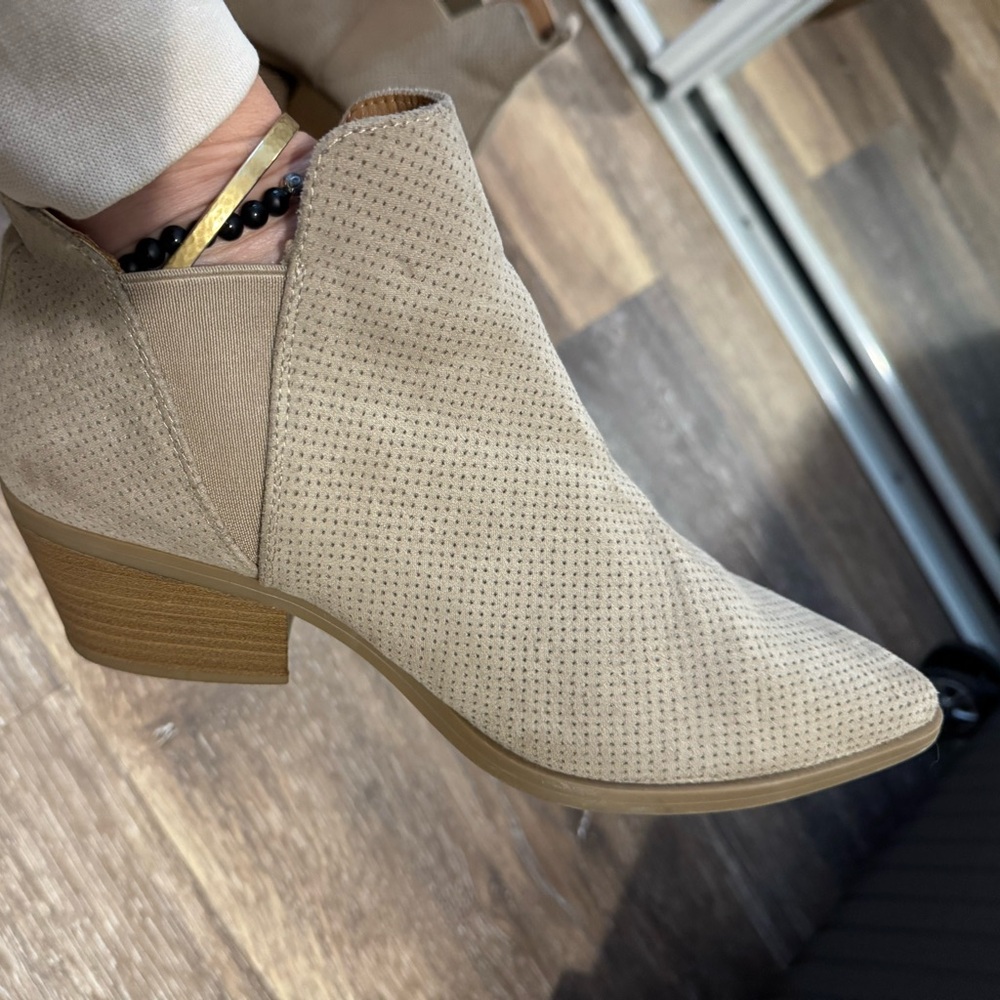 Beige Ankle Boots with Block Heel